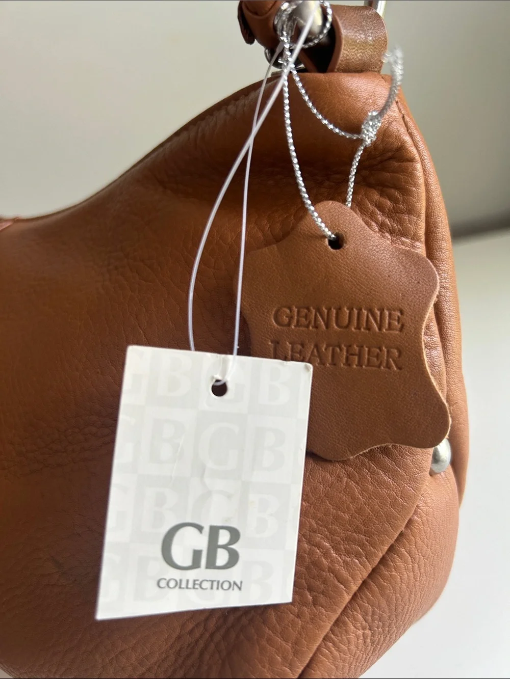 NWT Gianni Bernini Leather Hobo Shoulder Bag in Camel Tan
